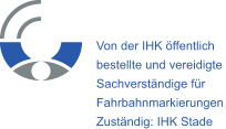 Von der IHK ffentlich  bestellte und vereidigte  Sachverstndige fr  Fahrbahnmarkierungen Zustndig: IHK Stade